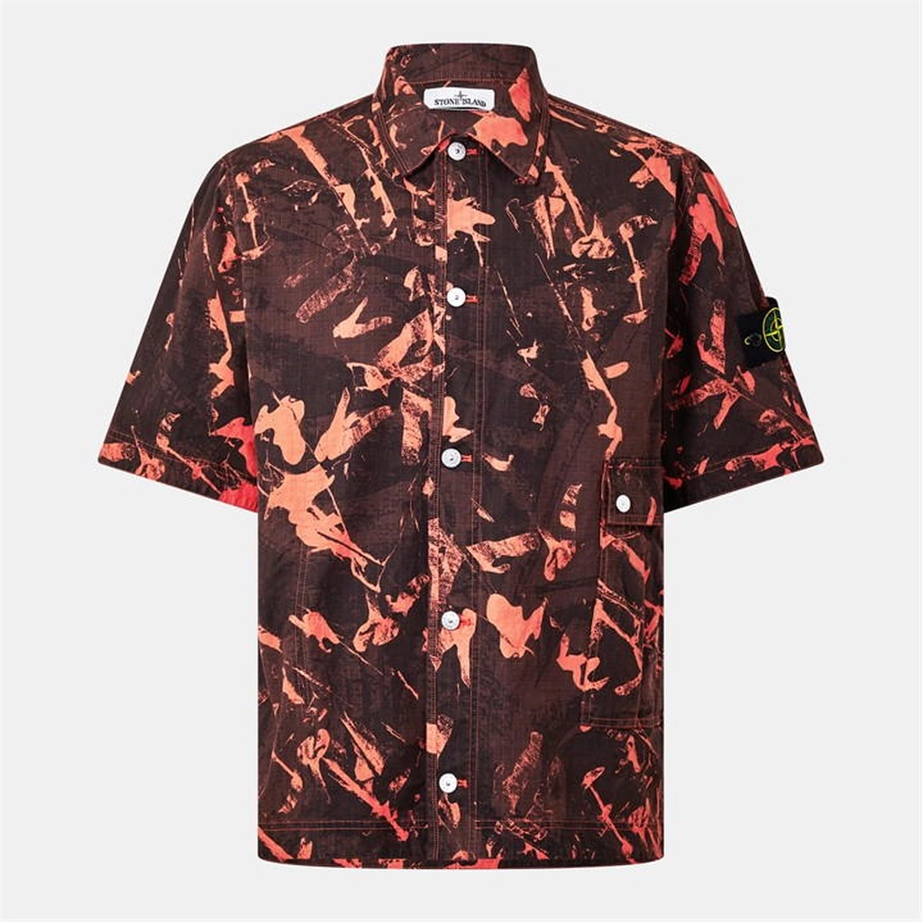 Stone Island Camo Short Sleeve Shirt - Black